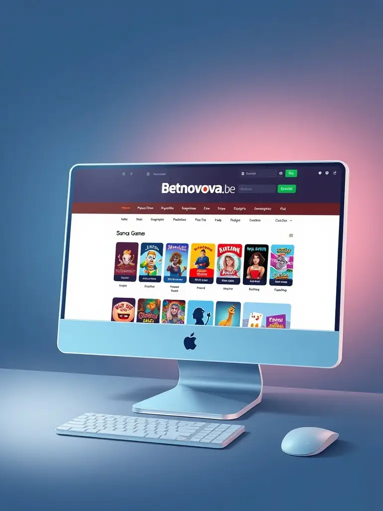 A close-up shot of the Betnova.be website interface on a desktop computer, showcasing its clean and modern design with easily navigable menus and game categories.