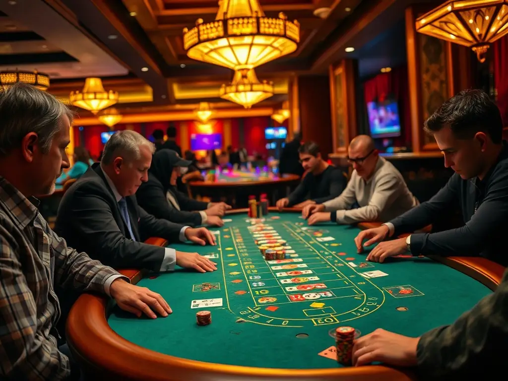 A sophisticated image featuring a blackjack table with cards being dealt, chips stacked neatly, and a roulette wheel spinning in the background, alluding to the classic casino experience available on Betnova.be.