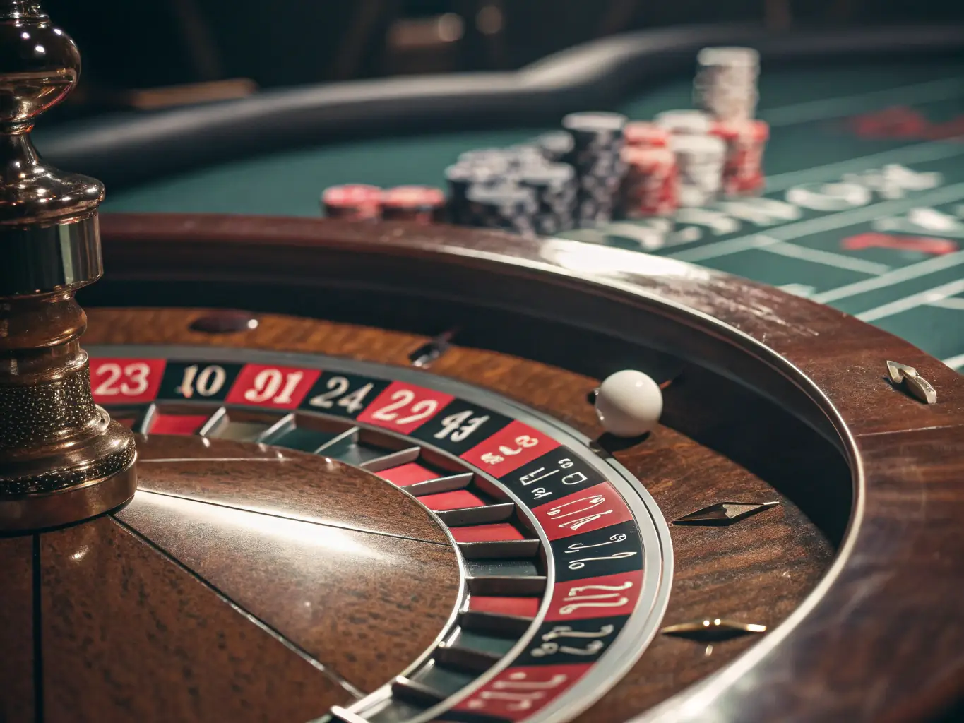 A dynamic image of a roulette wheel spinning, with the ball about to land on a number, surrounded by betting chips and a sophisticated casino atmosphere, illustrating the thrill of roulette on Betnova.be.